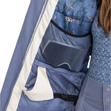 Roxy Women's Chloe Kim Parka Jacket 2025 - A blue parka jacket with a floral pattern on the upper back and hood, featuring a zip closure and two front pockets.