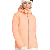 Roxy Women's Meade Insulated Jacket 2025 - A peach-colored jacket with a hood, zippered pockets and silver zipper.