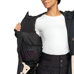 Roxy Women's Peakside Insulated Jacket - A black insulated jacket with a hood, featuring a zippered front and two side pockets.