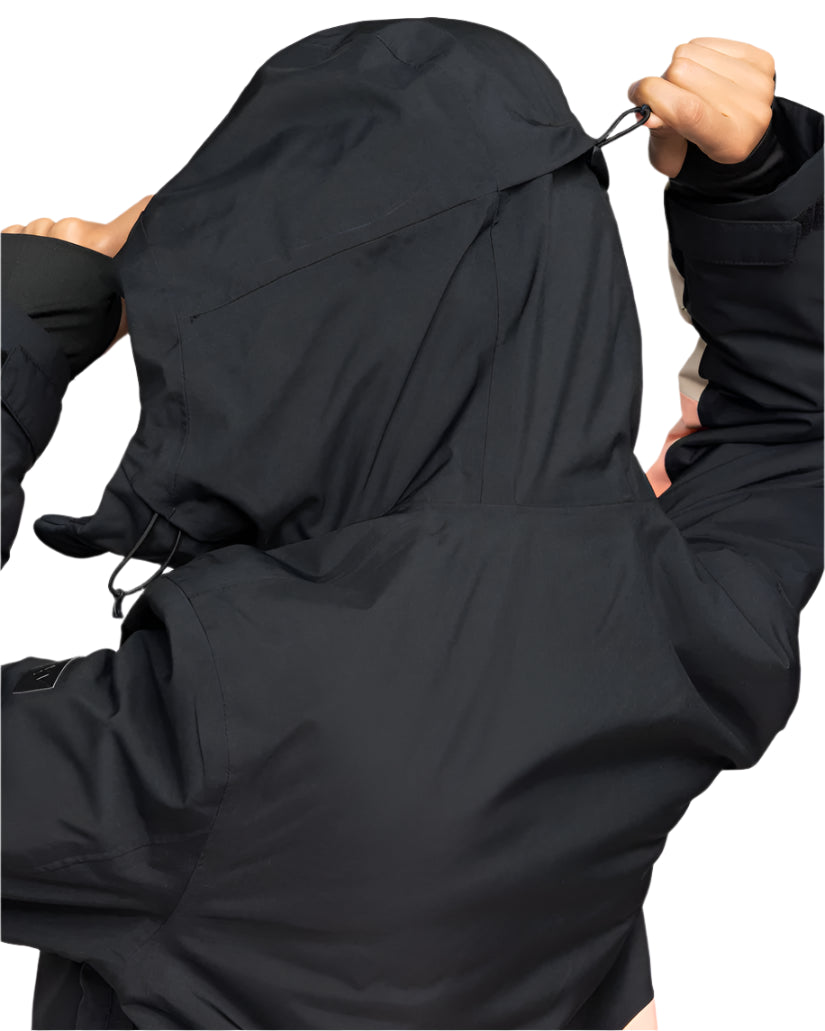 Roxy Women's Peakside Insulated Jacket 2025 - A black insulated jacket with a hood, featuring a zippered front and two side pockets.