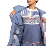 Roxy Women's Jet Ski Insulated Jacket - A blue jacket with a white zipper and black drawstrings on the hood.