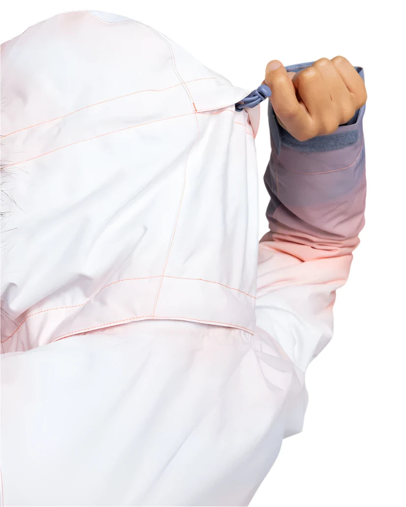 Roxy Women's Jet Ski Insulated Jacket - A white jacket with a hood, featuring pink stitching and a zipper closure on the front.