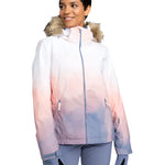 Roxy Women's Jet Ski Insulated Jacket - A white jacket with a fur-lined hood and two zippered pockets on either side of the waist.