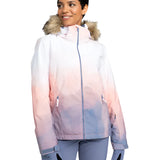 Roxy Women's Jet Ski Insulated Jacket - A white jacket with a fur-lined hood and two zippered pockets on either side of the waist.