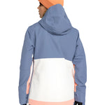 Roxy Women's Shelter Insulated Jacket 2025 - A blue and white jacket with a hood, worn by a model facing away from the camera.