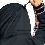 Roxy Women's Presence Insulated Parks Jacket 2025 - A black jacket with a hood, featuring a drawstring at the waist and zippered pockets.