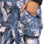 Roxy Women's Nadia Print Insulated Pant 2025 - A blue and white abstract print pant with a black drawstring on the waistband.