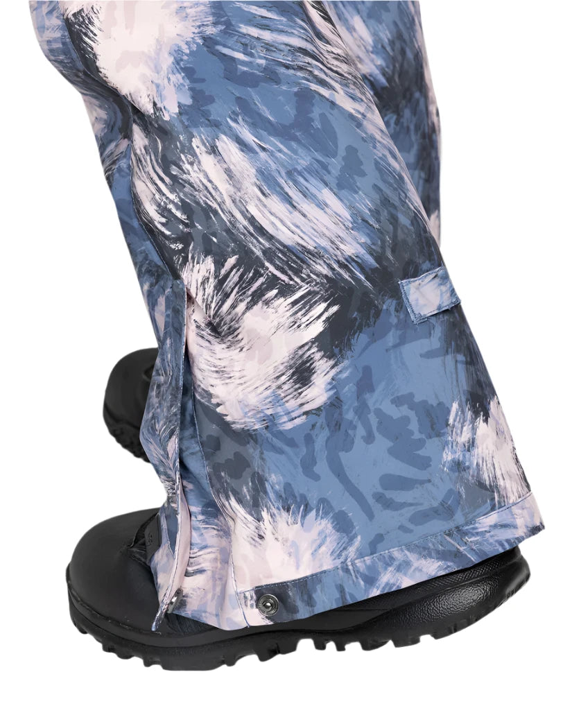 Roxy Women's Nadia Print Insulated Pant 2025 - A pair of snow pants with a blue and white abstract brush stroke pattern.