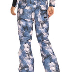 Roxy Women's Nadia Print Insulated Pant 2025 - A pair of women's snow pants with a blue and white abstract print design.