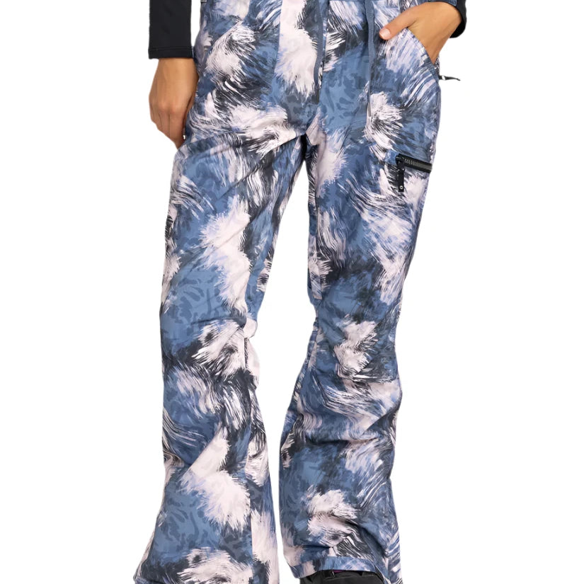 Roxy Women's Nadia Print Insulated Pant 2025 - A pair of blue and white snow pants with a palm tree print design.