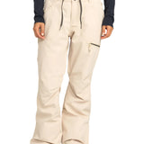 Roxy Women's Nadia Insulated Pant 2025 - Beige snow pants with zippered pockets and a black drawstring at the waist.