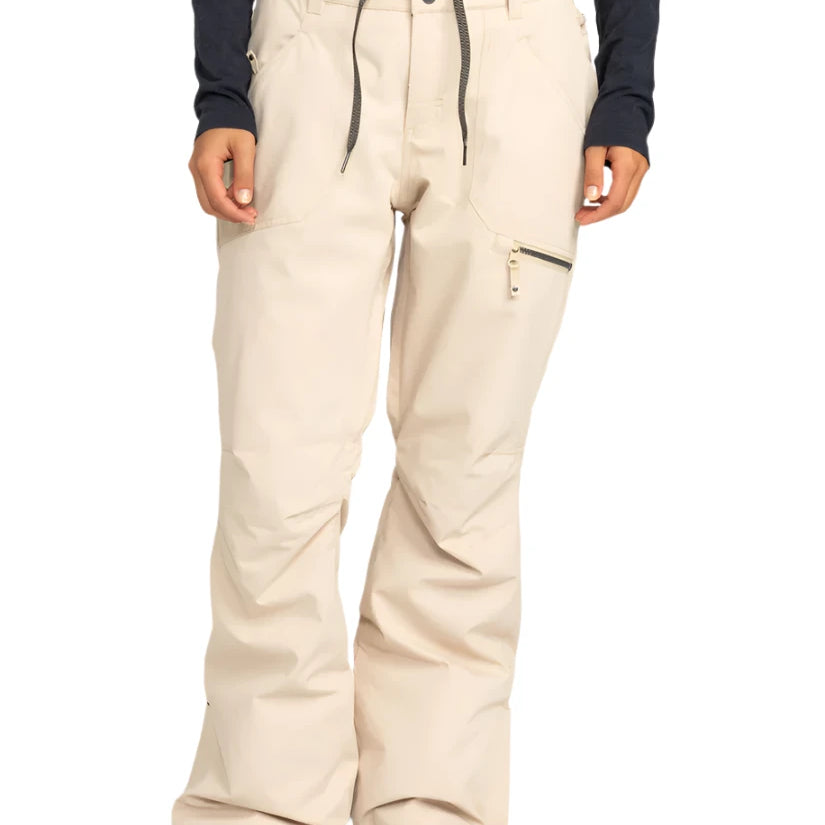 Roxy Women's Nadia Insulated Pant 2025 - Beige snow pants with zippered pockets and a black drawstring at the waist.