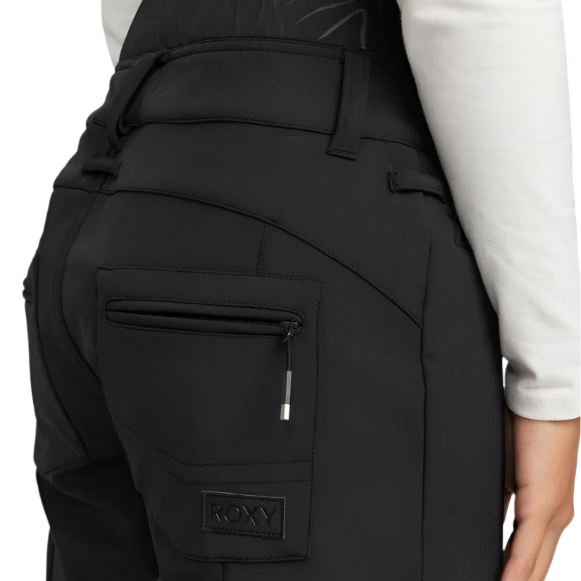Roxy Women's Rising High Pant Short 2025 - Black snow pants with a zippered pocket on the back.