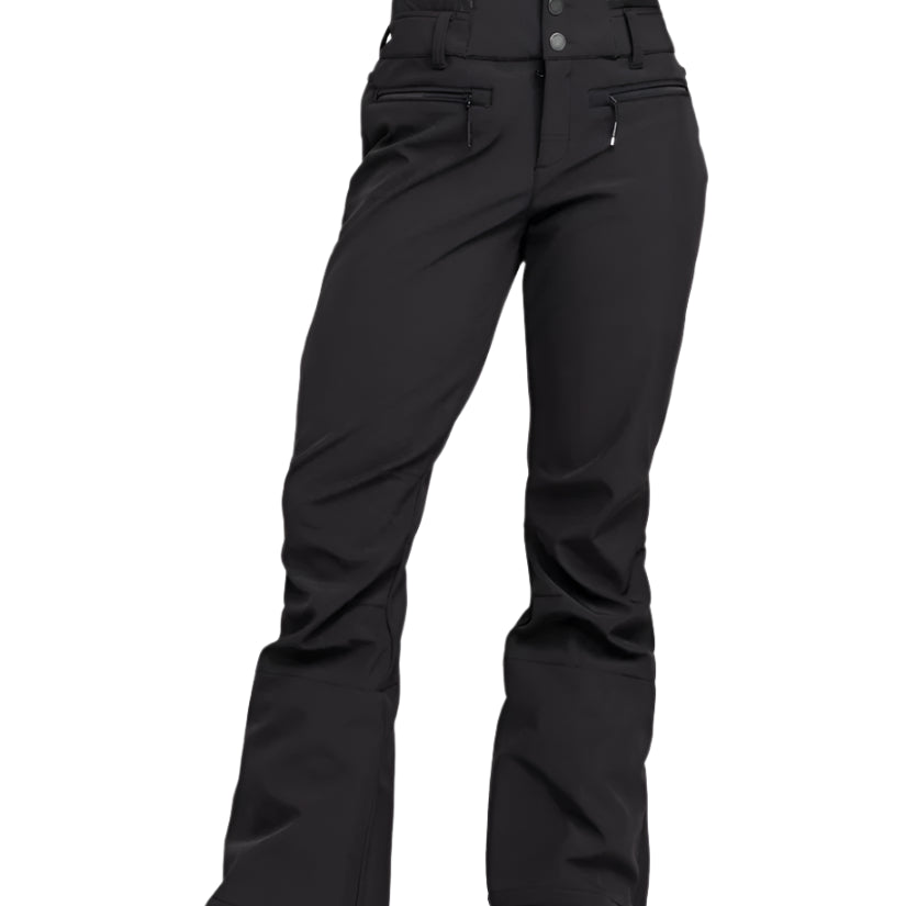 Roxy Women's Rising High Pant Short 2025 - Black snow pants with zippered pockets and adjustable waistband.