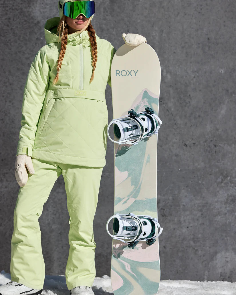 Roxy Women's Diversion Insulated Pant 2025 - Light green snow pants with quilted pattern and zippered pockets.