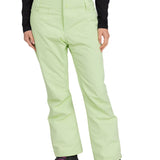Roxy Women's Diversion Insulated Pant 2025 - A pair of light green snow pants with a subtle pattern on the left thigh and two zippered pockets at the back.