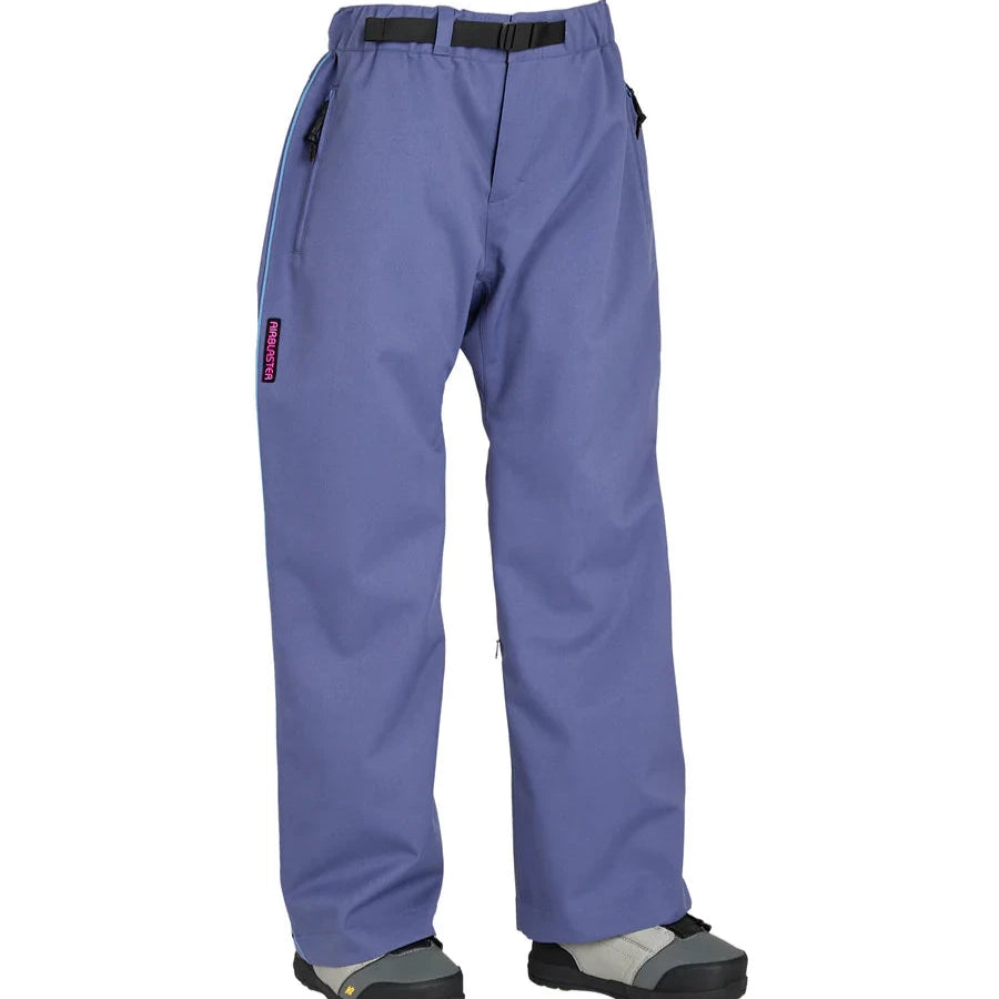 Airblaster Women's Every Body Shell Pant 2025 - A pair of gray snow pants with a black belt and zipper on the left side.