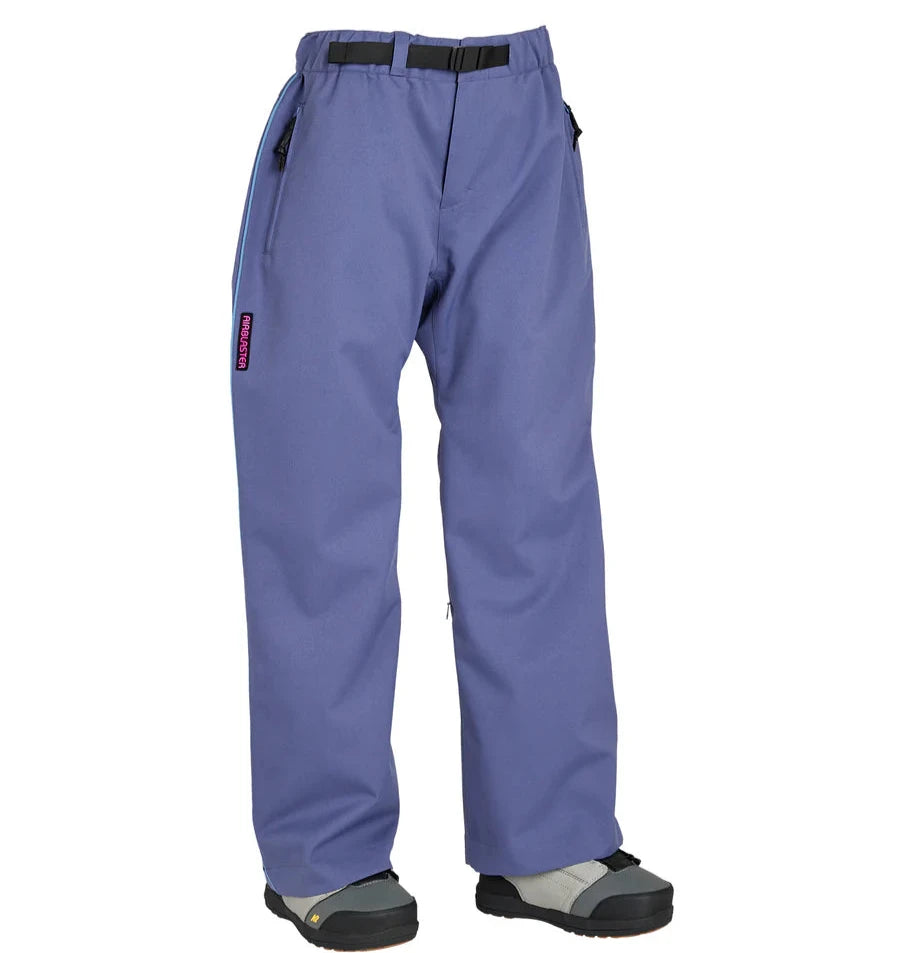 Airblaster Women's Every Body Shell Pant 2025 - A pair of gray snow pants with a black belt and zipper on the left side.