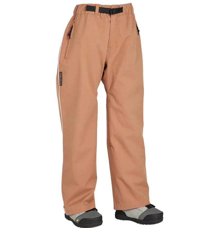 Airblaster Women's Every Body Shell Pant 2025 - A tan-colored shell pant with a black belt loop on the right side and a zippered pocket on the left thigh.