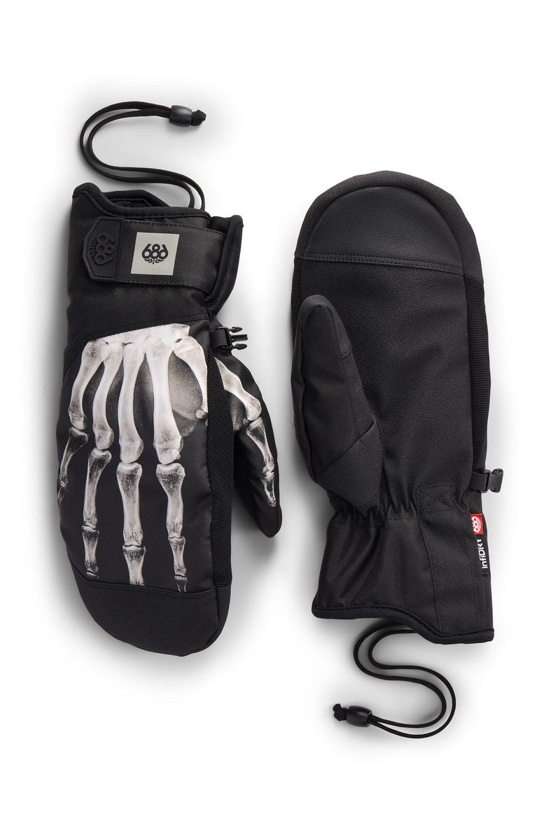 686 Primer mitts, black with white skeleton hand graphic and cinched wrist