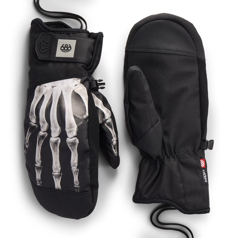 686 Primer mitts, black with white skeleton hand graphic and cinched wrist