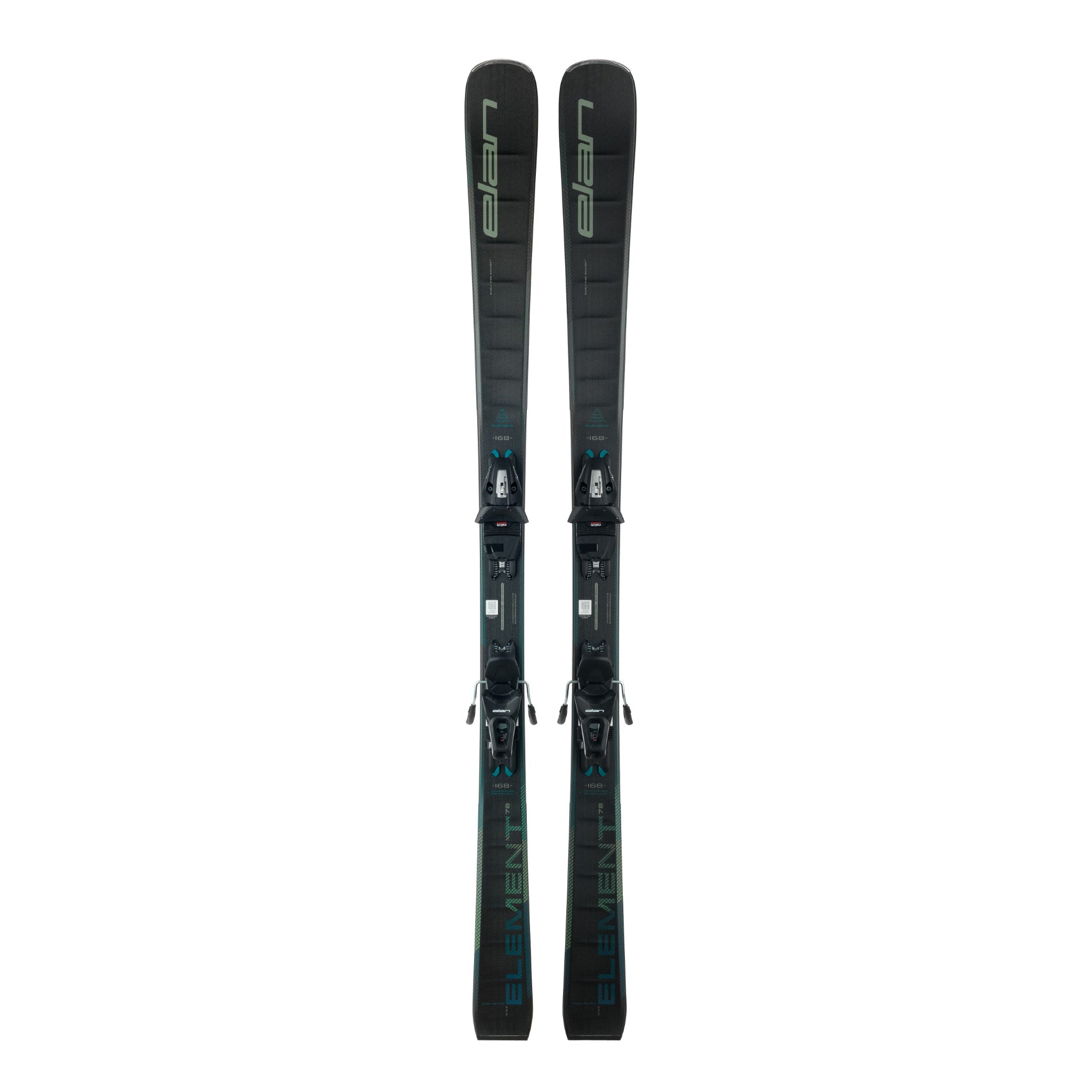 Elan Element 78 System Skis with EL 10.0 Bindings - Black skis with blue accents and silver bindings.