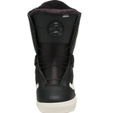Vans Women's Encore Linerless Snowboard Boot 2025 - Black snowboard boot with white accents and a round black BOA dial on top.