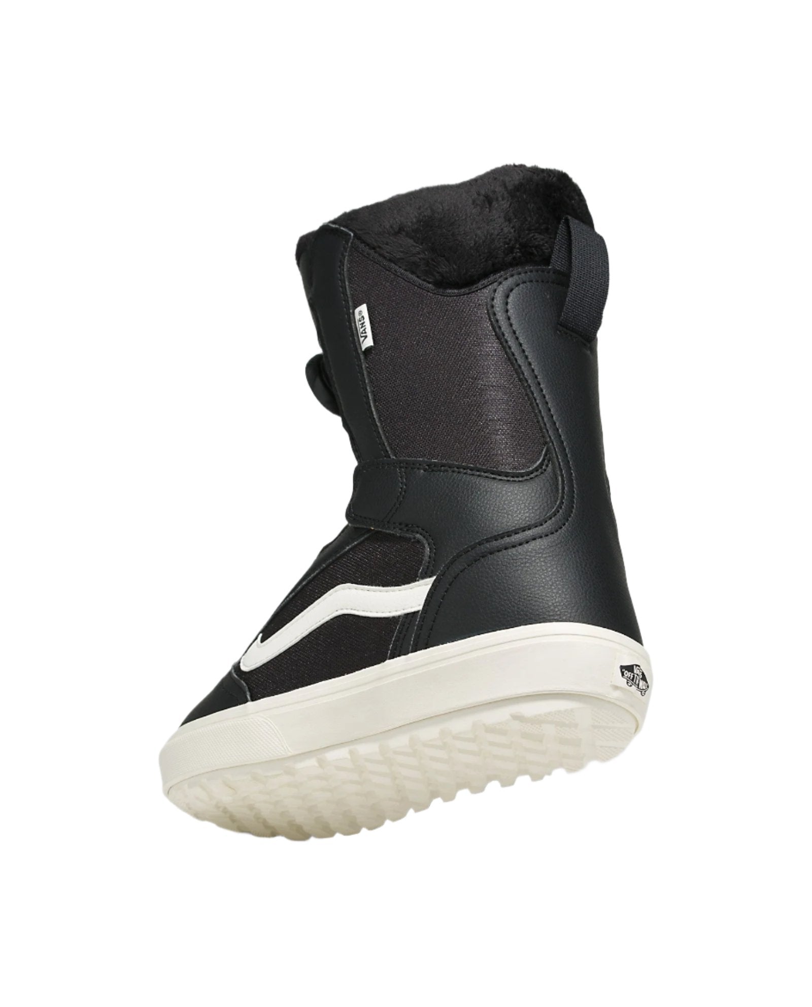 Vans Women's Encore Linerless Snowboard Boot 2025 - A black snowboard boot with a white stripe on the side and a white sole.