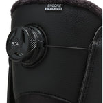 Vans Women's Encore Linerless Snowboard Boot 2025 - Black snowboard boot with a round black dial on the side.