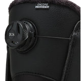 Vans Women's Encore Linerless Snowboard Boot 2025 - Black snowboard boot with a round black dial on the side.