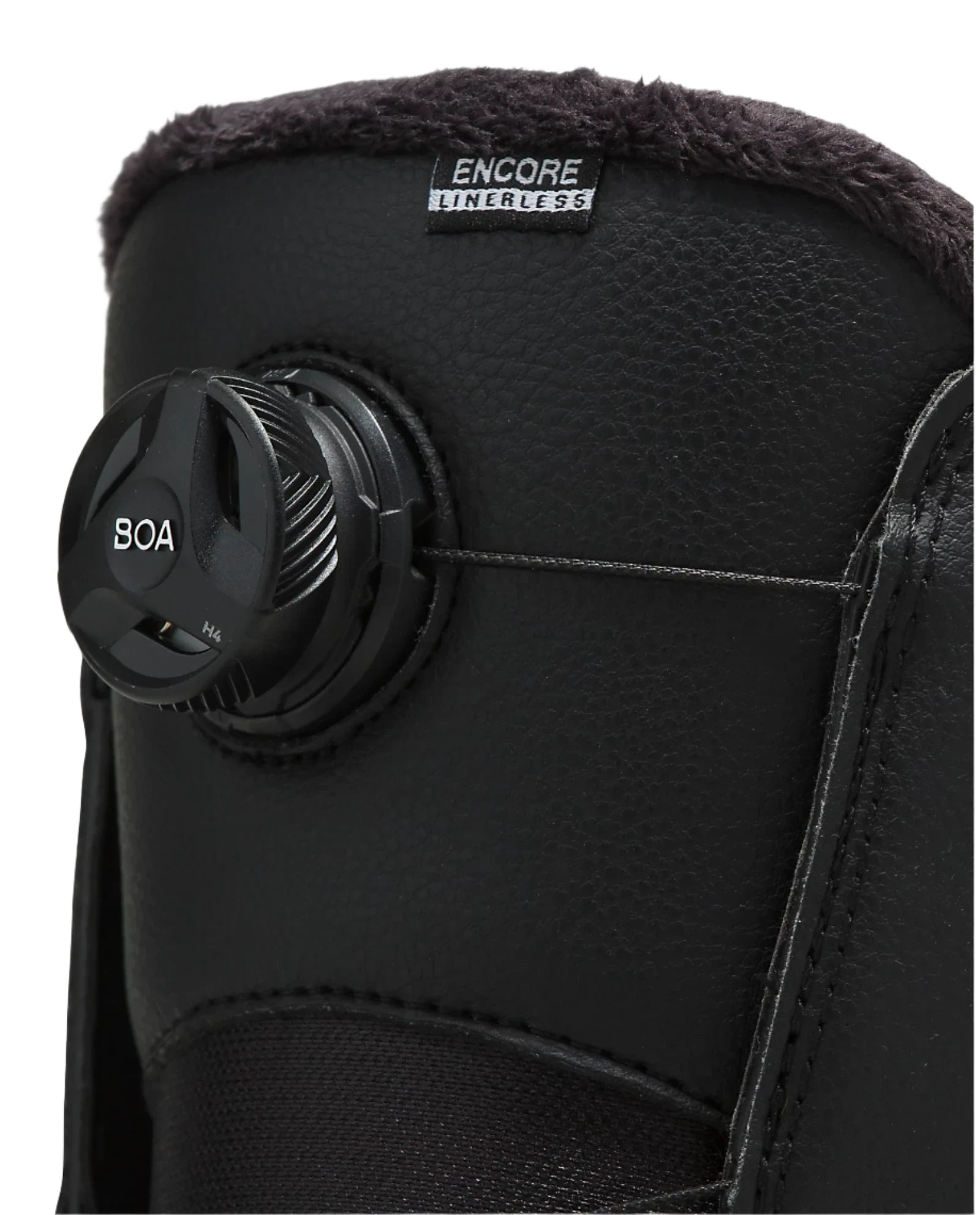 Vans Women's Encore Linerless Snowboard Boot 2025 - Black snowboard boot with a round black dial on the side.