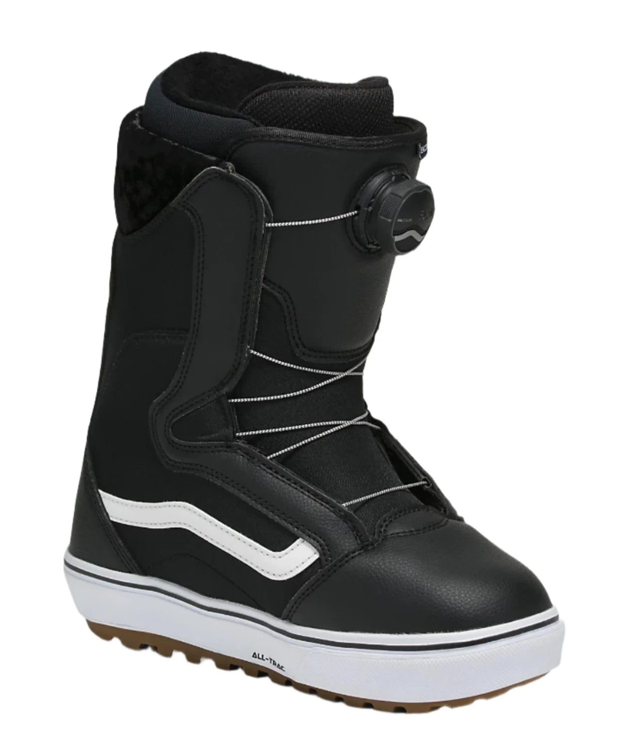 Vans Women's Encore OG Snowboard Boot 2025 - Black snowboard boot with white accents and a brown sole.