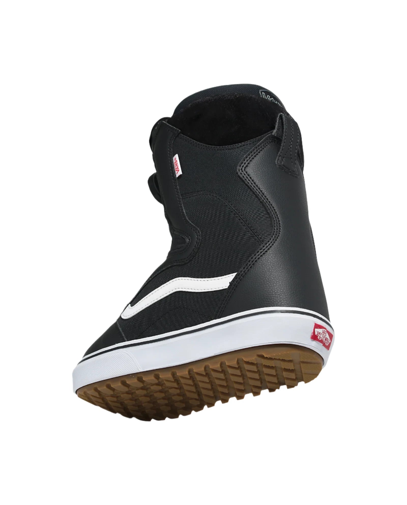 Vans Women's Encore OG Snowboard Boot 2025 - Black snowboard boot with white accents and a red logo on the heel.
