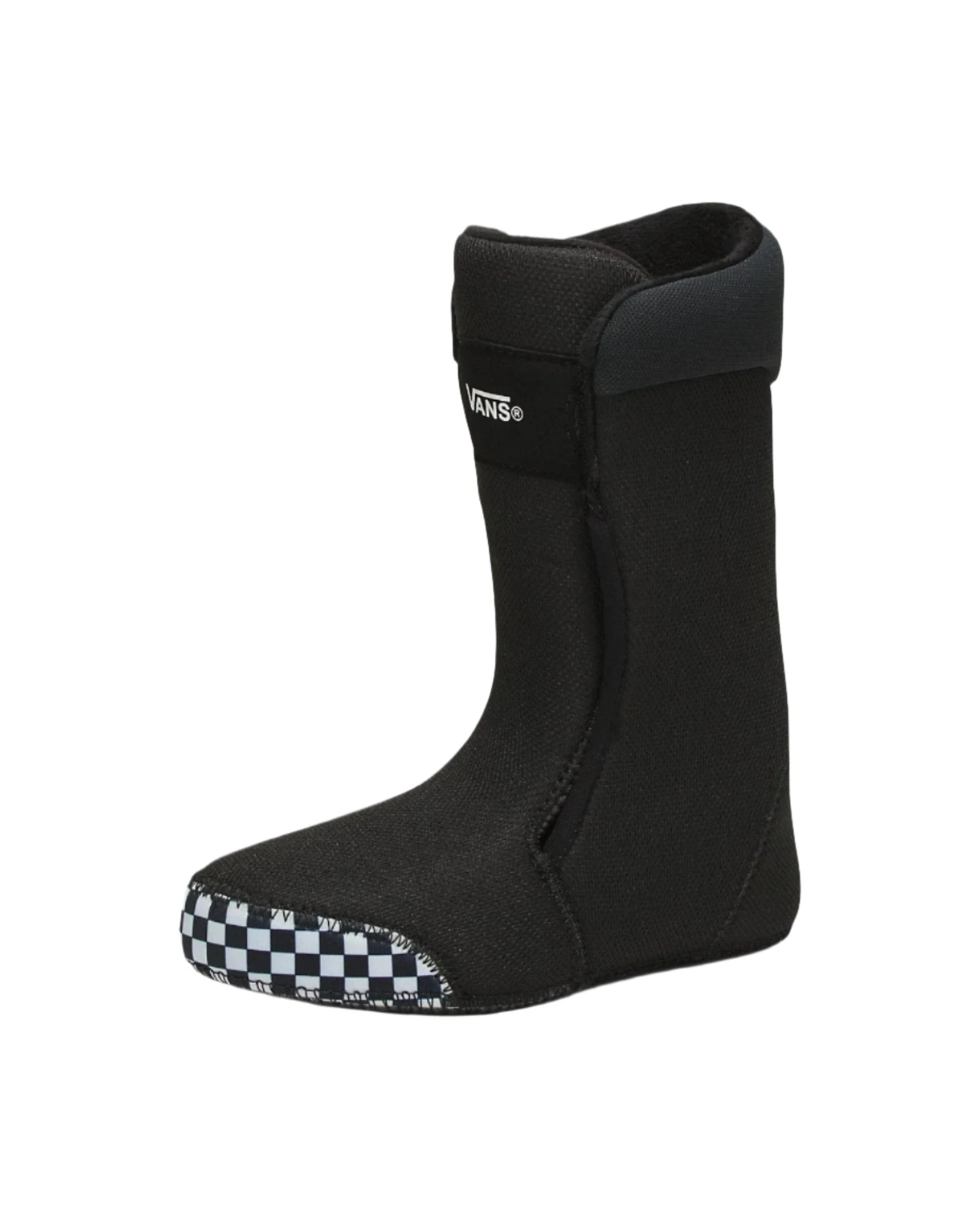 Vans Women's Encore OG Snowboard Boot 2025 - A black snowboard boot with a white checkered pattern on the toe and heel.