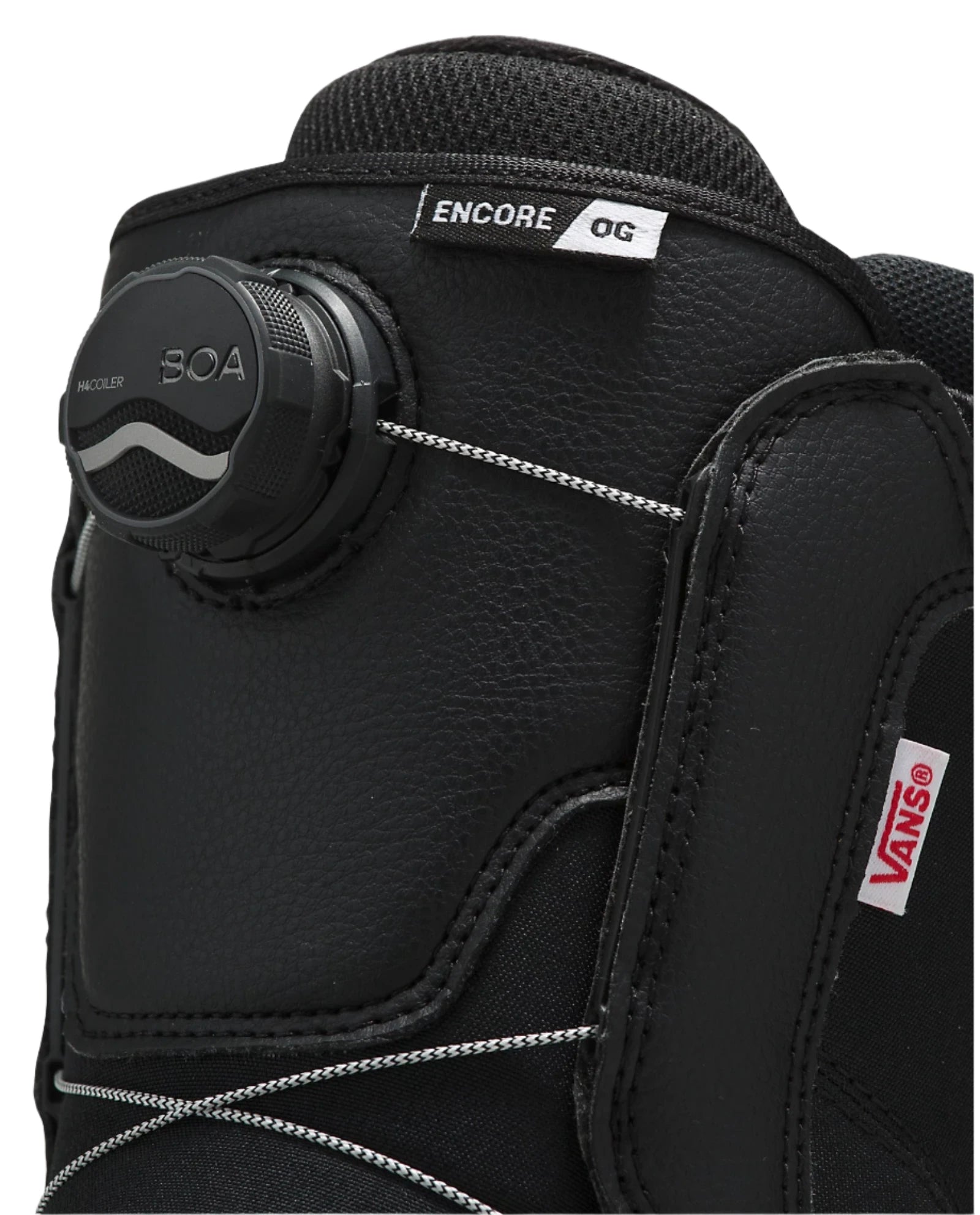 Vans Women's Encore OG Snowboard Boot 2025 - Black snowboard boot with a round, black BOA dial on the side.