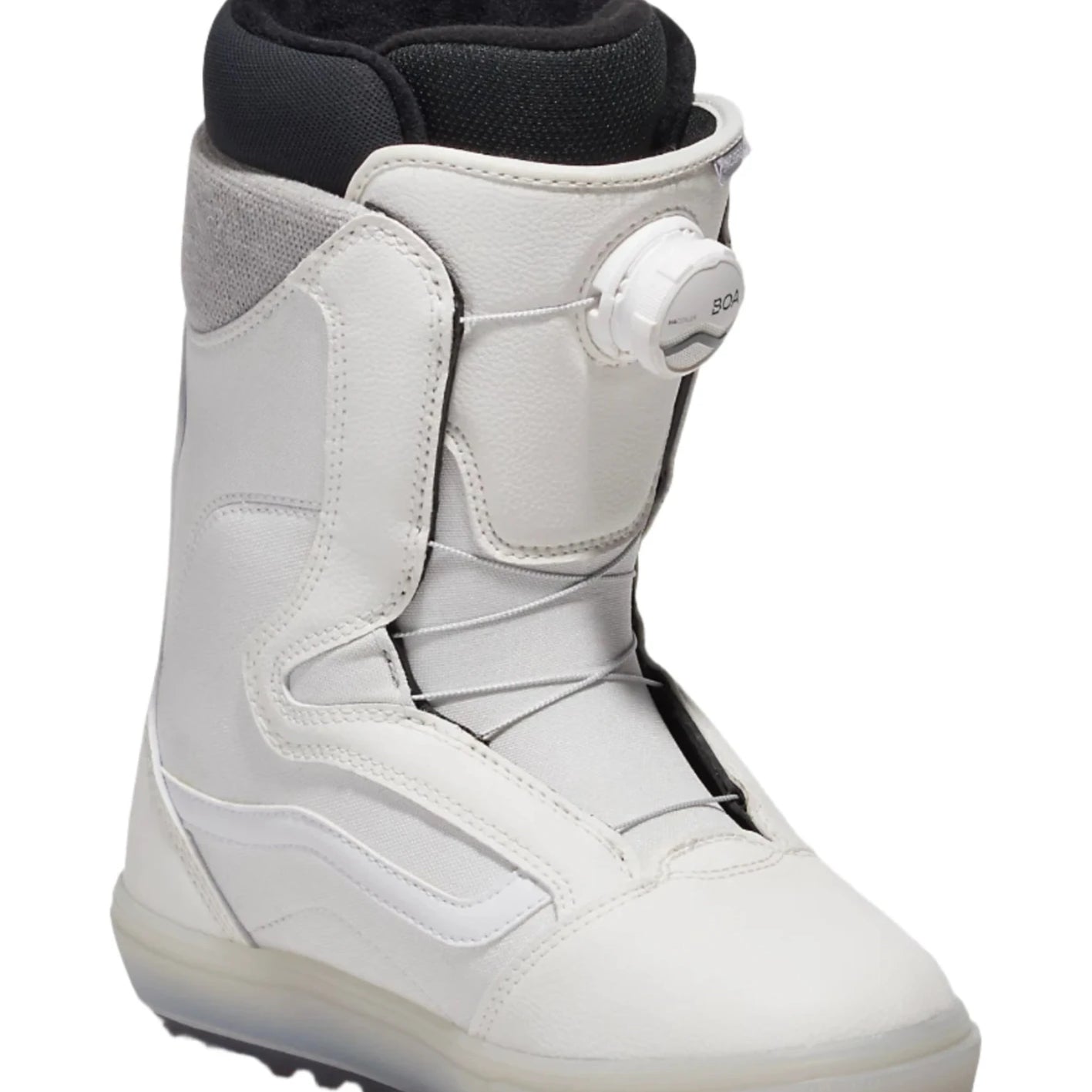 Vans Women's Encore OG Snowboard Boot 2025 - A white snowboard boot with a black strap and buckle on the side.