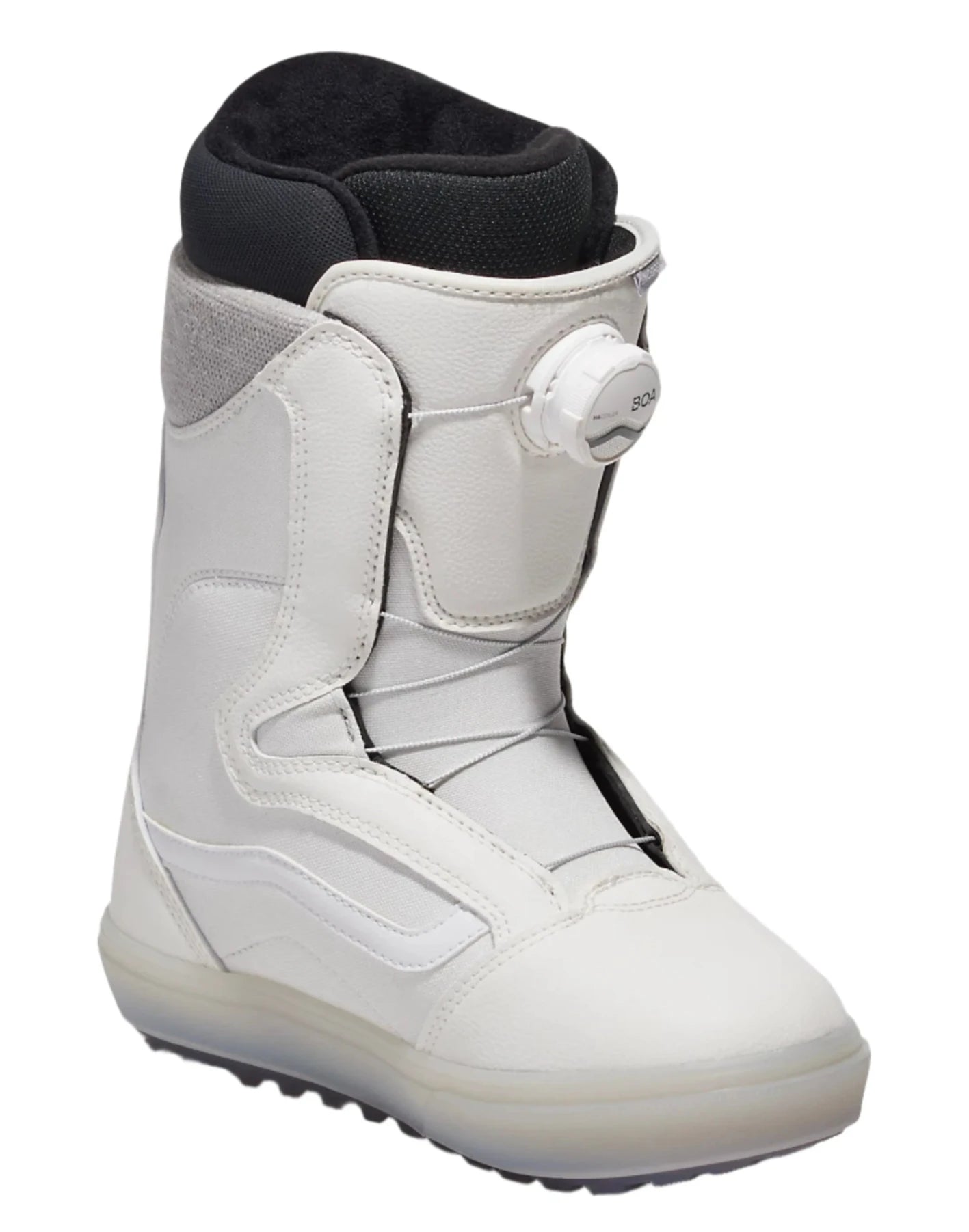 Vans Women's Encore OG Snowboard Boot 2025 - A white snowboard boot with a black strap and buckle on the side.