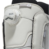 Vans Women's Encore OG Snowboard Boot 2025 - A white snowboard boot with a black strap on top and a gray logo on the side.