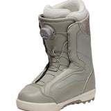 Vans Women's Encore Pro Snowboard Boot 2025 - A light gray snowboard boot with a textured pattern on the side and a round, gray dial on the front.