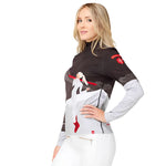 Krimson Klover Women's Lets Dance 1/4 Zip Base Layer Top - A black base layer top with a white dancing woman design on the front.
