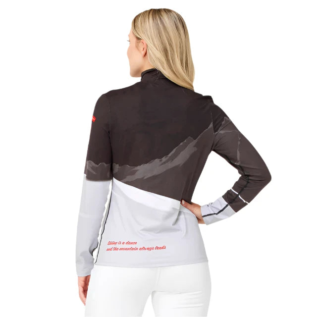 Krimson Klover Women's Lets Dance 1/4 Zip Base Layer Top - A black base layer top with a red logo on the left shoulder and a zipper running down the front.