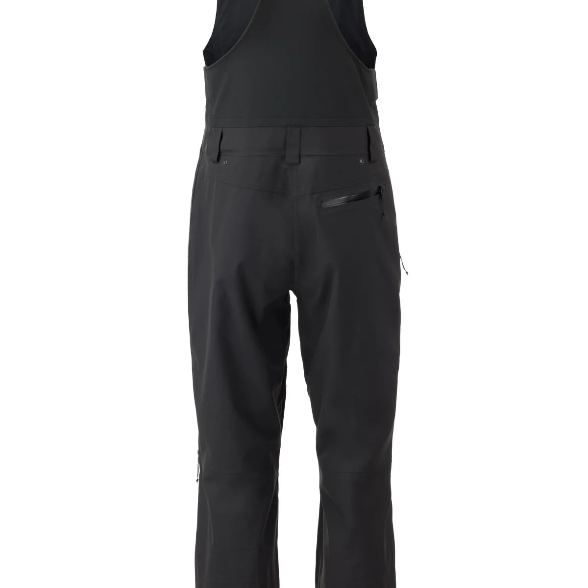 Flylow Baker Bib 2025 - Black bib with black straps, zippered leg pockets, and a flylow logo on the left thigh.