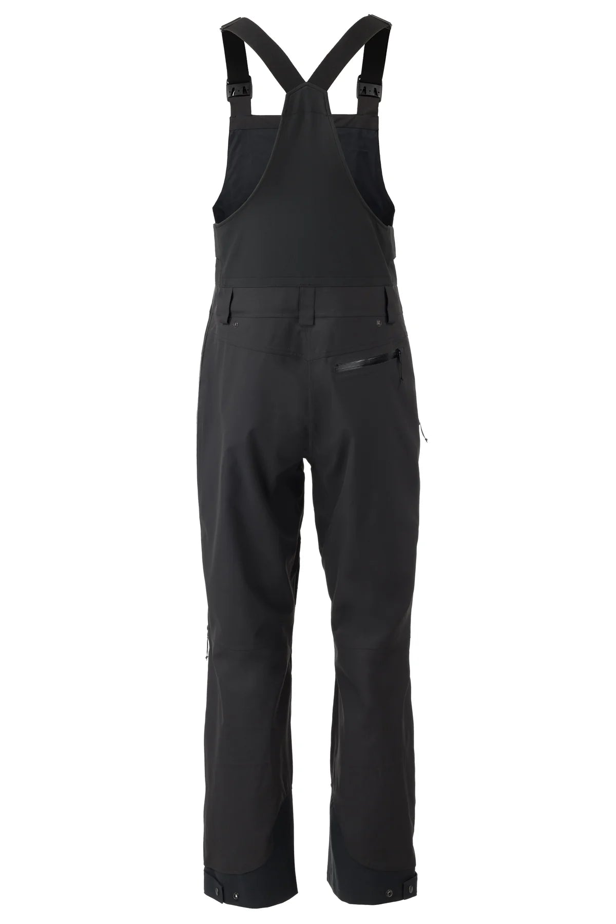 Flylow Baker Bib 2025 - Black bib with black straps, zippered leg pockets, and a flylow logo on the left thigh.