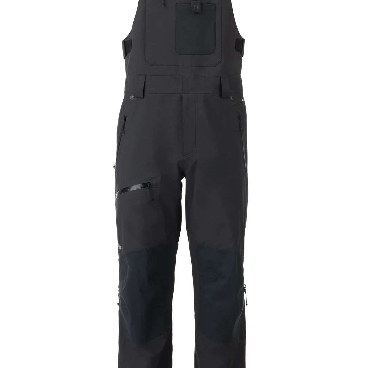 Flylow Baker Bib 2025 - Black bib with black straps, zippered leg pockets, and a black logo on the left thigh.