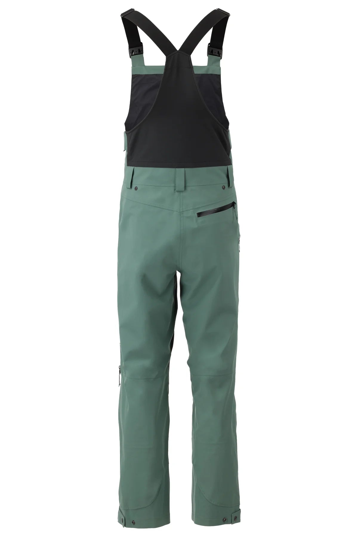 Flylow Baker Bib 2025 - Dark green bib with black straps and buckles, featuring a subtle white logo on the left thigh.