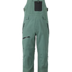 Flylow Baker Bib 2025 - Dark green bib with black hardware, zippered leg pockets, and a white logo on the left thigh.