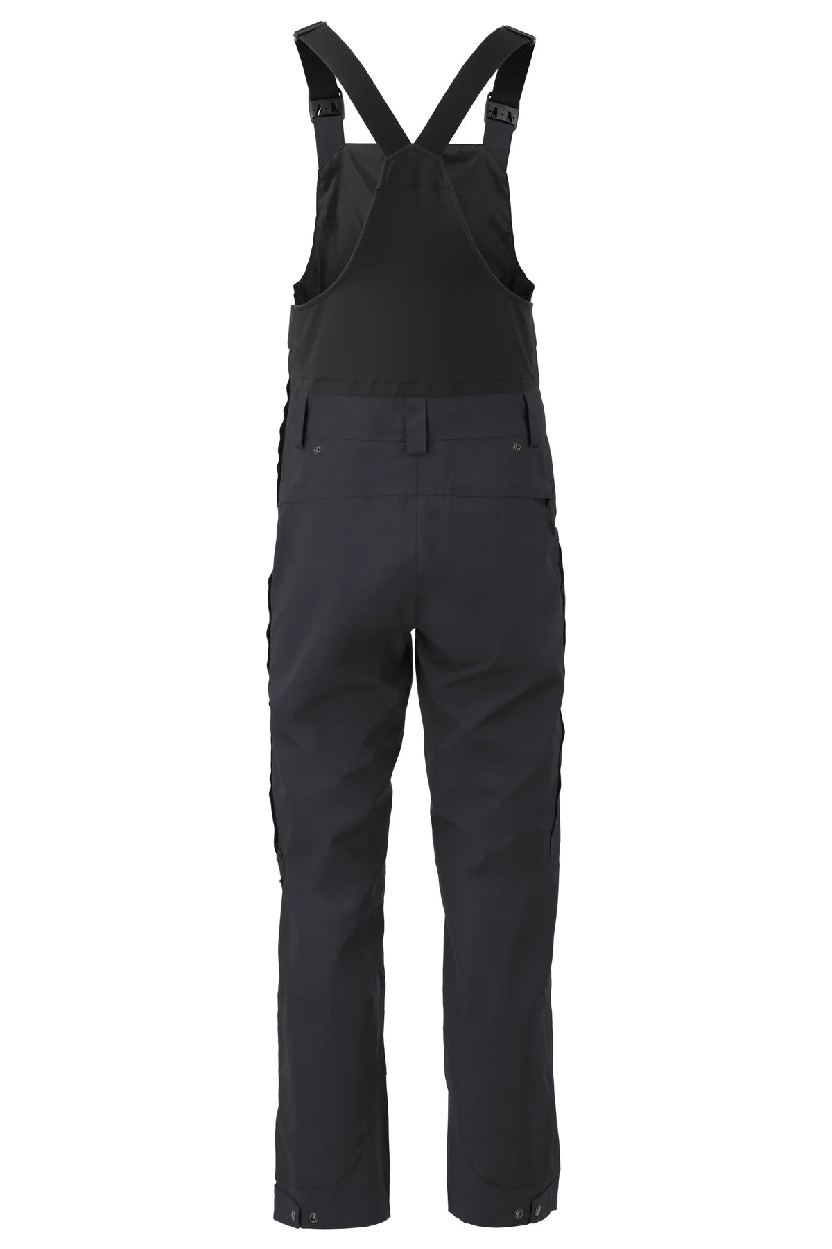 Flylow Firebird Bib 2025 - Black bib overalls with a white logo on the left leg and black straps.
