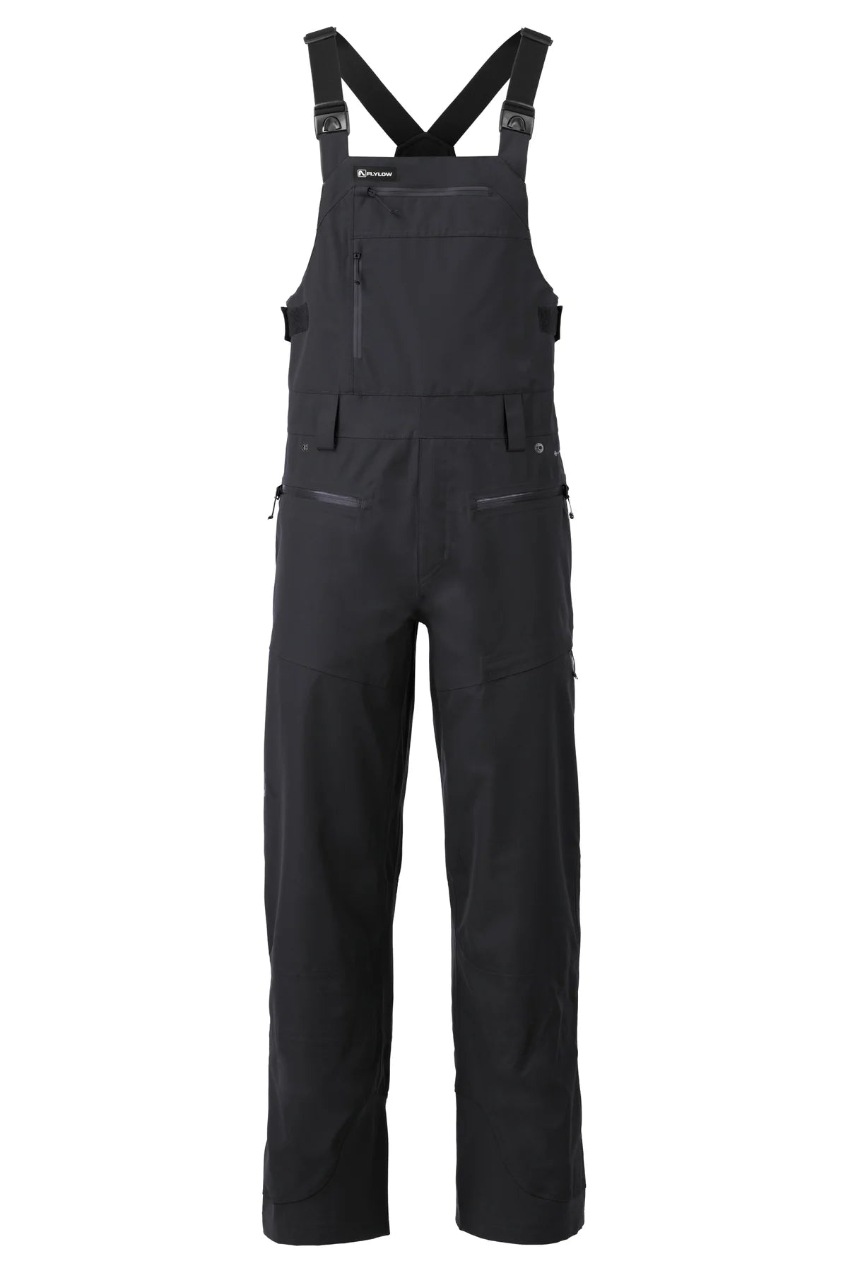 Flylow Firebird Bib 2025 - Black bib overalls with a zippered fly and adjustable straps.