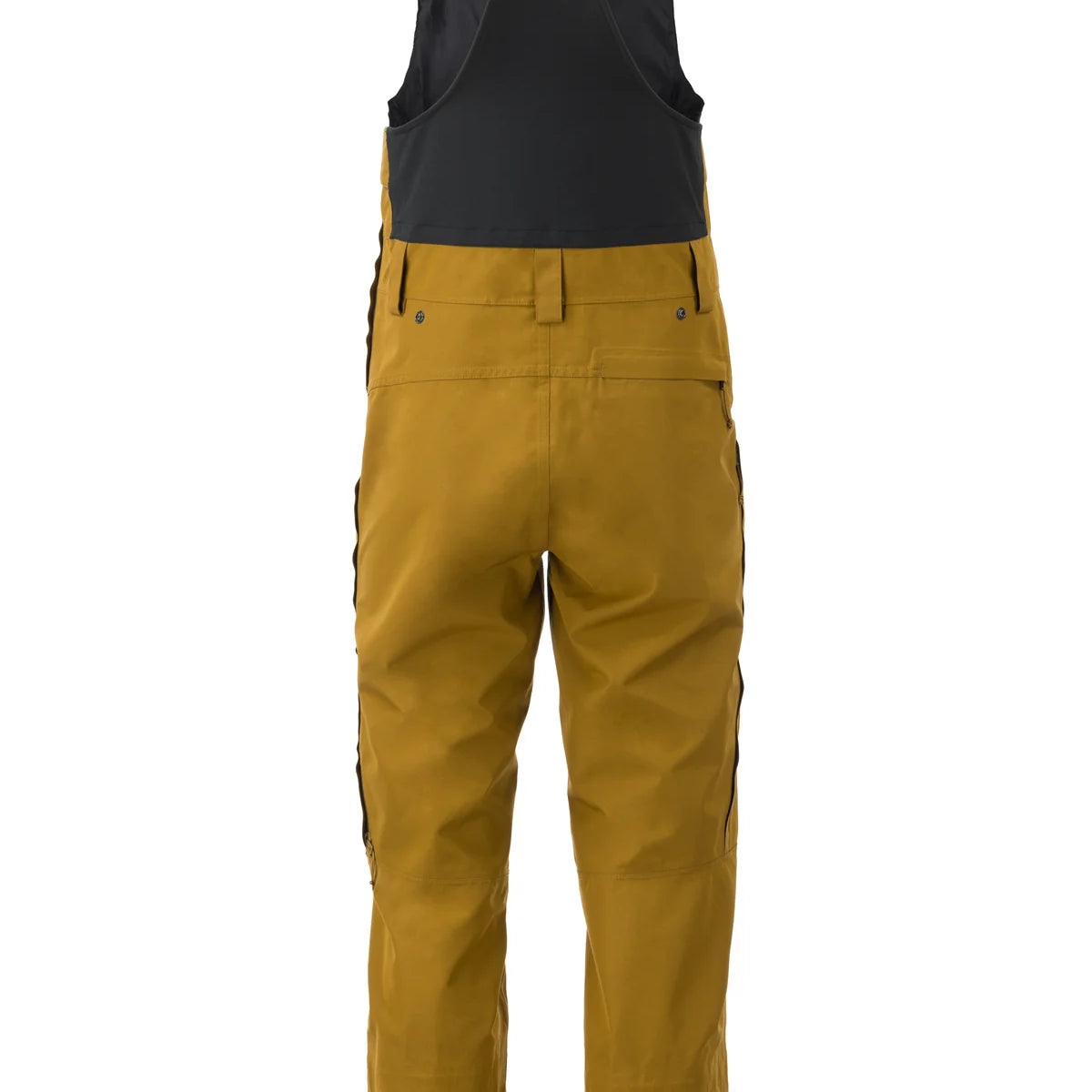 Flylow Firebird Bib 2025 - Black bib with black straps, zippered leg pockets, and a flylow logo on the left thigh.