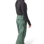 Flylow Baker Bib 2025 - A pair of sage green snowboard pants with black zippers and a black Flylow logo on the left leg.